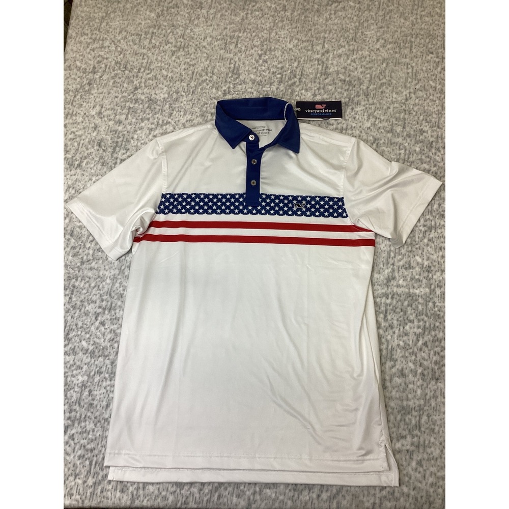 Vineyard Vines Mens On-The-Go Sankaty Polo Shirt American Flag Stripe Small NEW